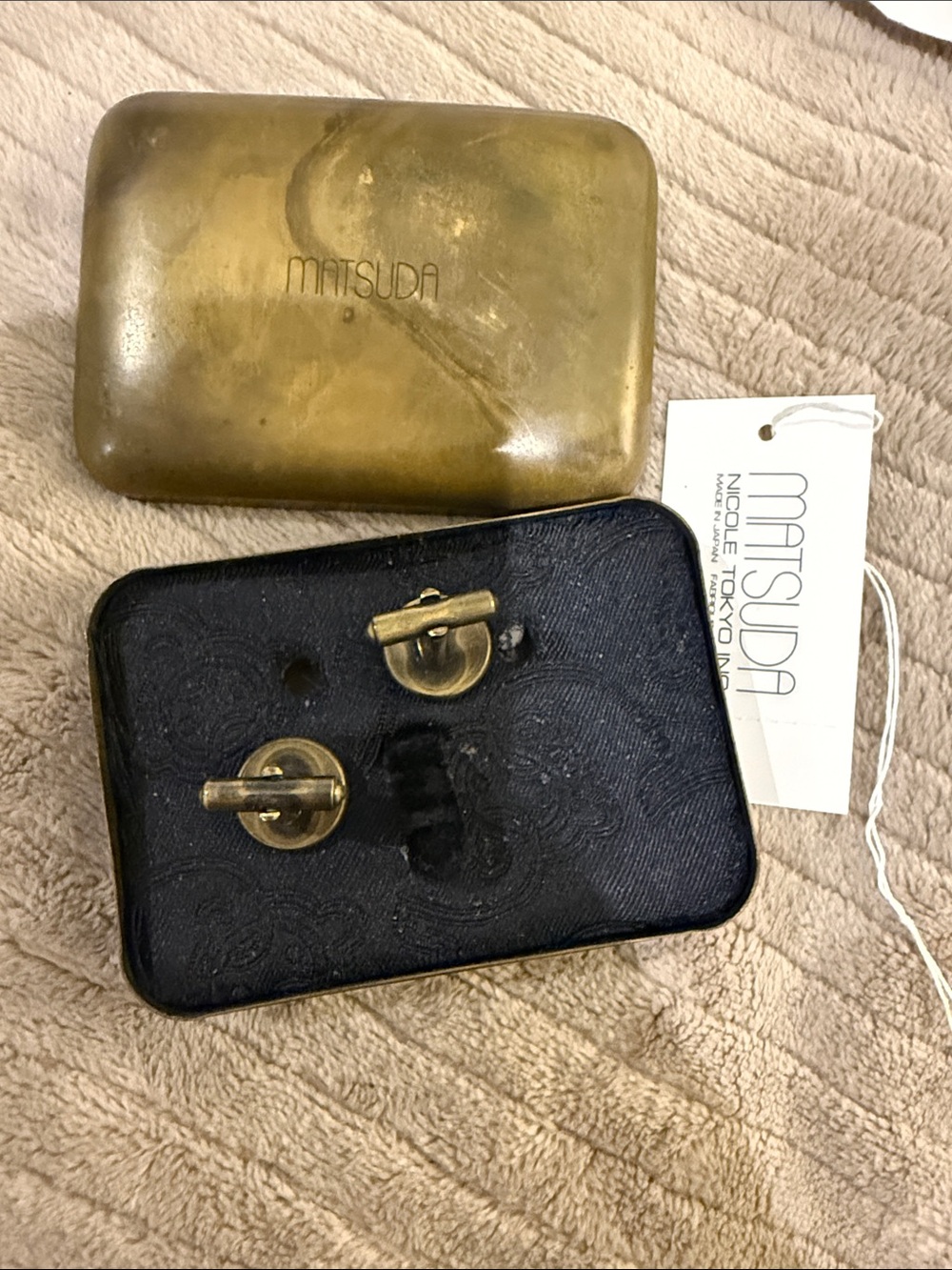 Vintage Matsuda Men's Brass Cufflink and Tie Clip Set - Multicolor Enamel - Picture 5 of 7